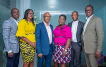 From left to right Eric Quarcoo, GM, Admin & Public Sector; Sylvia Kwame, Head, Recons & Settlement; George Babafemi, Executive Director; Elinam Agbottah, Head, Risk & Compliance; Fred