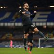 Manchester City midfielder Bernardo Silva celebrates scoring at Everton