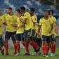 Edwin Cardona (3rd left) and his Colombia teammates celebrate the winning goal against Ecuador