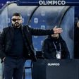 Napoli coach Gennaro Gattuso (C) had a patch over his eye during the game against Lazio.