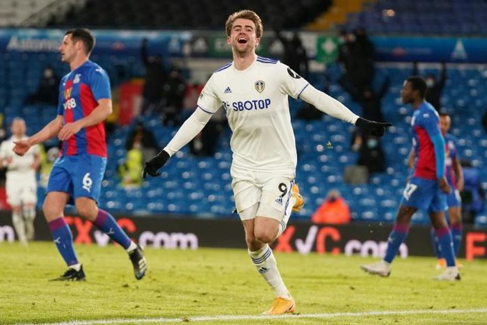 Leeds striker Patrick Bamford celebrates against Crystal Palace