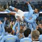 Sergio Aguero was given a rousing send-off by his Manchester City team-mates