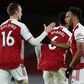 Arsenal's Pierre-Emerick Aubameyang (R) celebrates scoring against Southampton