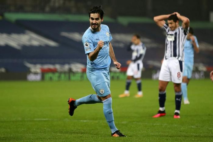 Two Gud: Ilkay Gundogan scored twice in Manchester City's thrashing of West Brom