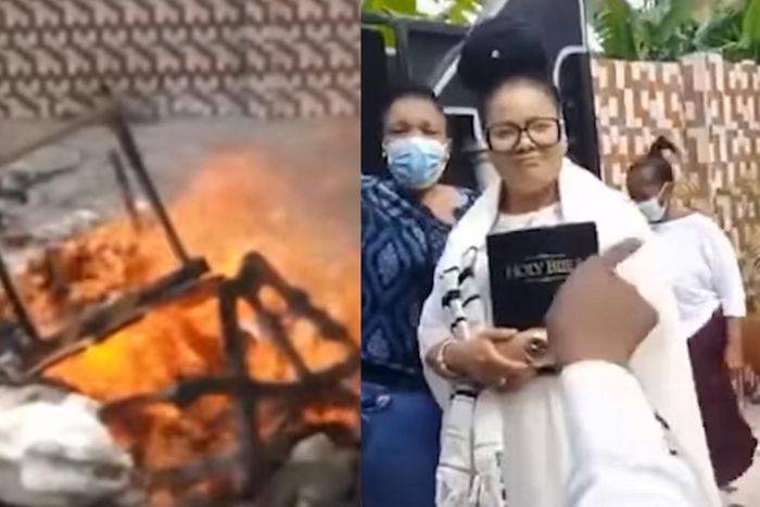 Watch: Nana Agradaa destroys, burns her idols after ‘repenting’