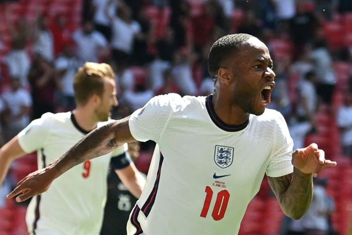 Worth the wait: Raheem Sterling scored for the first time for England at a major tournament in his 13th appearance