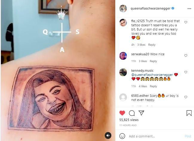 Afia Schwarzenegger son tattoos her face