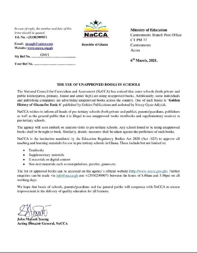 National Council for Curriculum and Assessment (NaCCA) statement