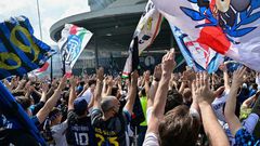 Thousands of Inter fans gathered outside the San Siro stadium