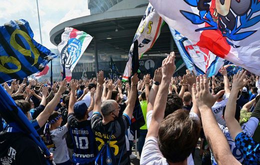 Thousands of Inter fans gathered outside the San Siro stadium