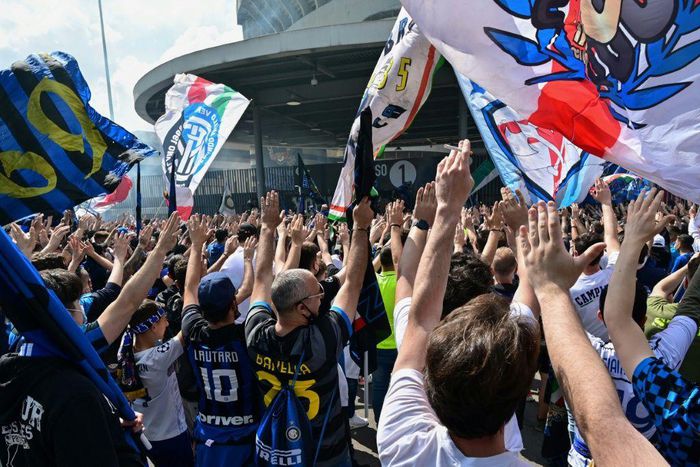 Thousands of Inter fans gathered outside the San Siro stadium