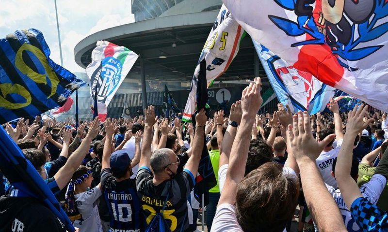 Thousands of Inter fans gathered outside the San Siro stadium