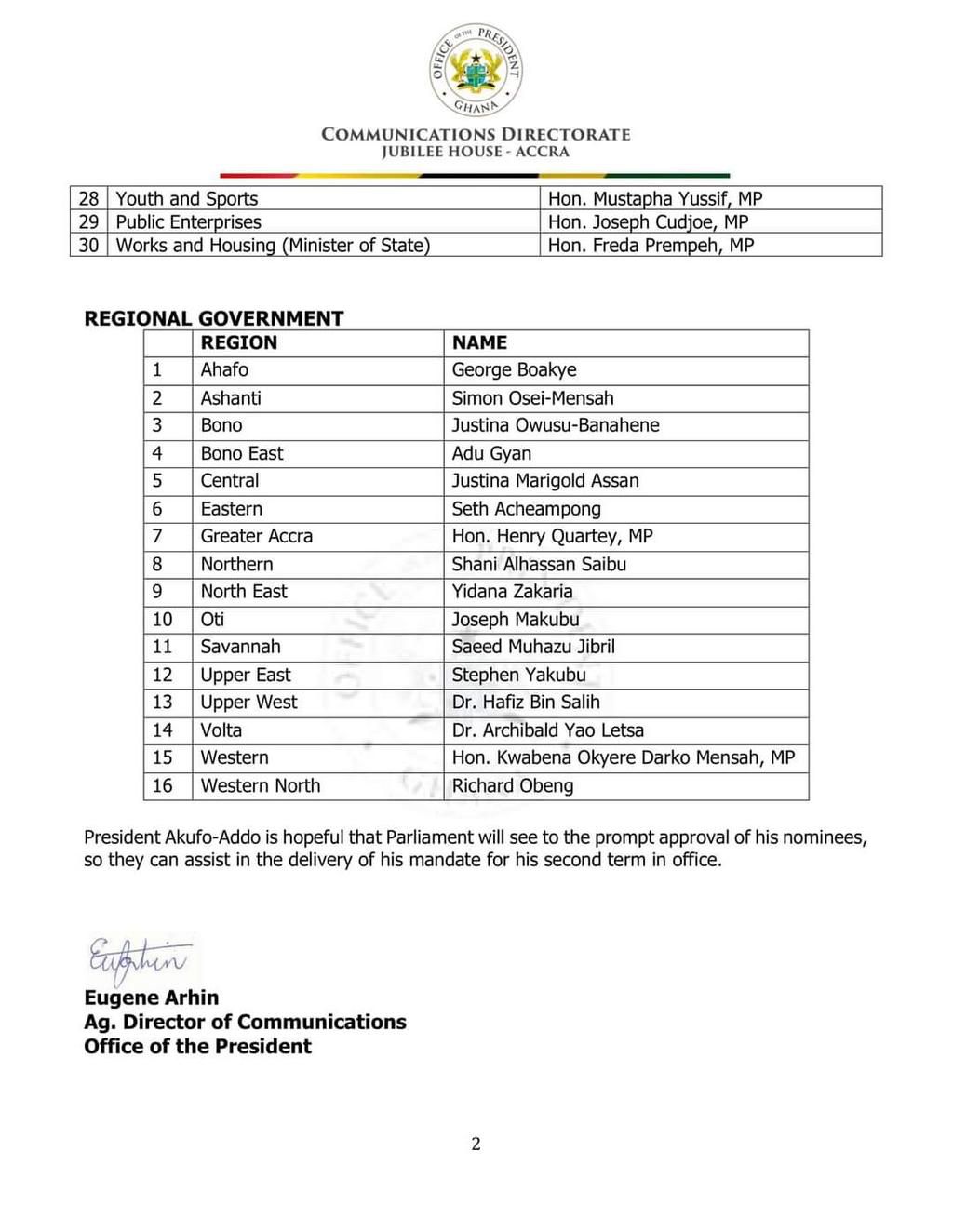 Full list of Akufo-Addo's Ministerial nominees (2)