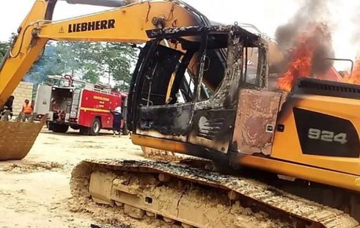 Galamsey excavator burnt