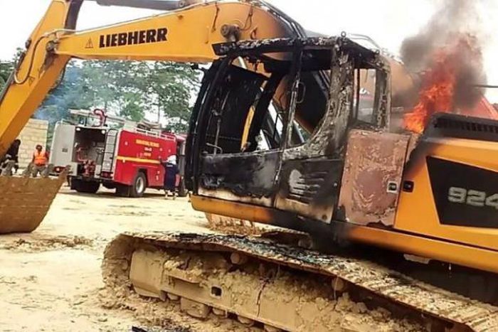Galamsey excavator burnt