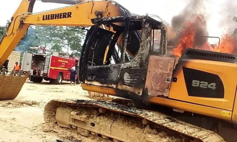 Galamsey excavator burnt