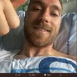 Christian Eriksen giving the thumbs up from his hospital bed on Tuesday