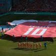 A giant Denmark shirt with Christian Eriksen's name and number was put on display before kick-off
