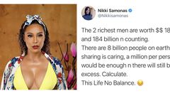 Nikki Samonas believes 'this life no balance' and neither is her maths