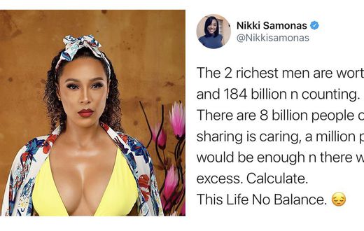 Nikki Samonas believes 'this life no balance' and neither is her maths
