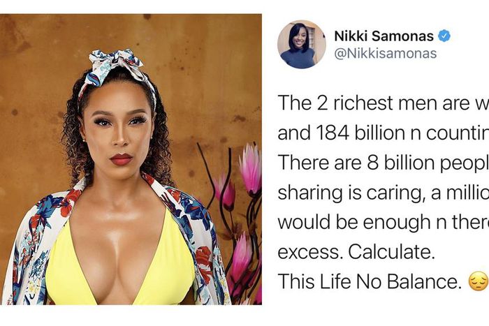 Nikki Samonas believes 'this life no balance' and neither is her maths