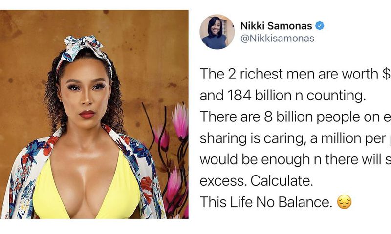 Nikki Samonas believes 'this life no balance' and neither is her maths