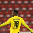 Dortmund striker Youssoufa Moukoko, 16, celebrates after becoming the youngest goal-scorer in Bundesliga history on Friday