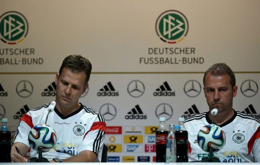 Germany team director Oliver Bierhoff (L) says Hansi Flick (R) is his favourite to be the next head coach of the national men's team