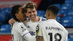 Lucky 13: Patrick Bamford (centre) scored his 13th goal of the season in Leeds' 3-0 win over Southampton