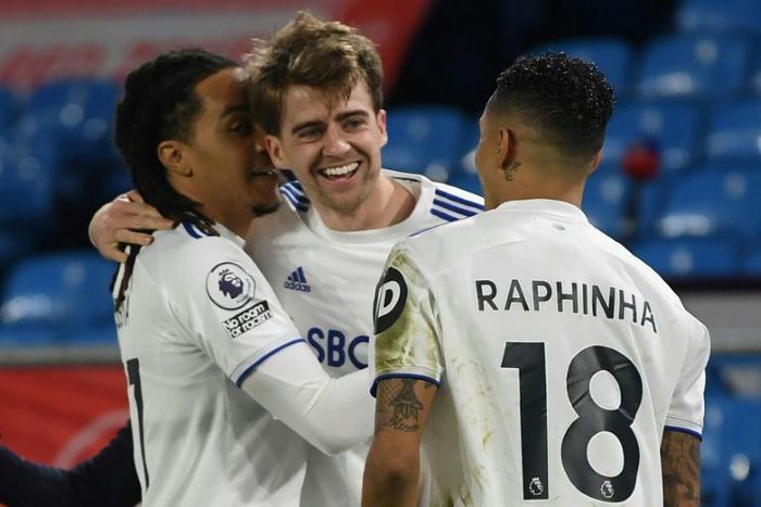 Lucky 13: Patrick Bamford (centre) scored his 13th goal of the season in Leeds' 3-0 win over Southampton