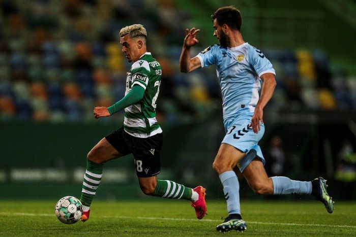 Youth movement: midfielder Pedro Goncalves (L) has scored 18 league goals to propel Sporting towards their first league title in 19 years