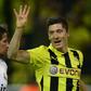 Robert Lewandowski celebrates his four goals for ex-club Dortmund against Real Madird in the Champions League semi-finals in April 2013