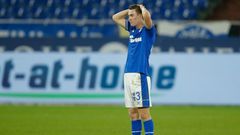 Matthew Hoppe reacts after Schalke conceded a last-gasp goal in Wednesday's 2-1 home defeat by Cologne