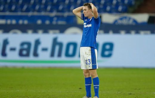Matthew Hoppe reacts after Schalke conceded a last-gasp goal in Wednesday's 2-1 home defeat by Cologne