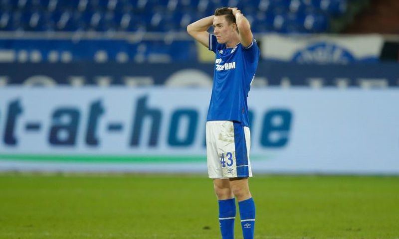Matthew Hoppe reacts after Schalke conceded a last-gasp goal in Wednesday's 2-1 home defeat by Cologne