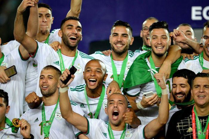 Algerian players celebrate after winning the 2019 Africa Cup of Nations in Egypt