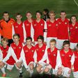 Photo taken on February 17, 2013, during a football tournament in Kristiansand shows Erling Braut Haaland (back row, R) posing next to fellow Bryne player Andrea Norheim