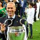 A little memory: Zinedine Zidane poses with the trophy after leading Real madrid to a third straight Champions League title in  2018