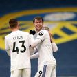 Leeds forward Patrick Bamford (centre) celebrates his goal against Tottenham