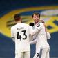 Leeds forward Patrick Bamford (centre) celebrates his goal against Tottenham