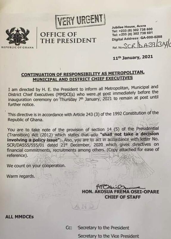 Stay in office until further notice – Akufo-Addo to MMDCEs