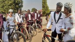 Female cyclist’s beautiful wedding full of bicycles; no car