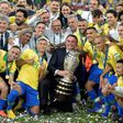 Brazilian President Jair Bolsonaro with the 2019 Copa America champions at the Maracana stadium