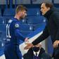 Chelsea coach Thomas Tuchel with Timo Werner during their Champions League semi-final win over Real Madrid on Wednesday