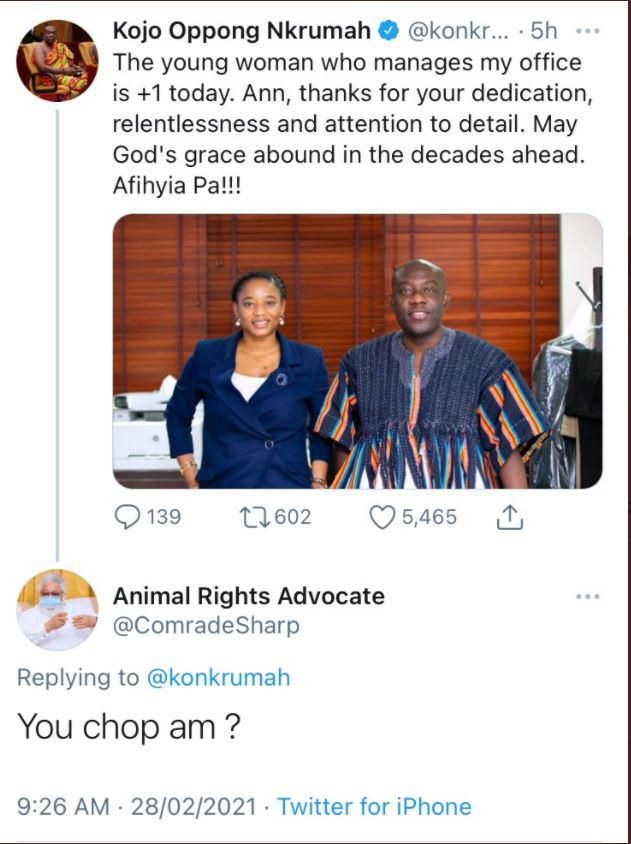 Kojo Oppong Nkrumah loses his cool, blocks man on Twitter for asking offensive question