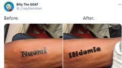 Man amends girlfriend’s name tattooed on his arm from Naomi to Indomie