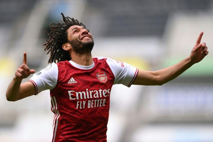 Mohamed Elneny celebrates after putting Arsenal ahead in a 2-0 victory at Newcastle