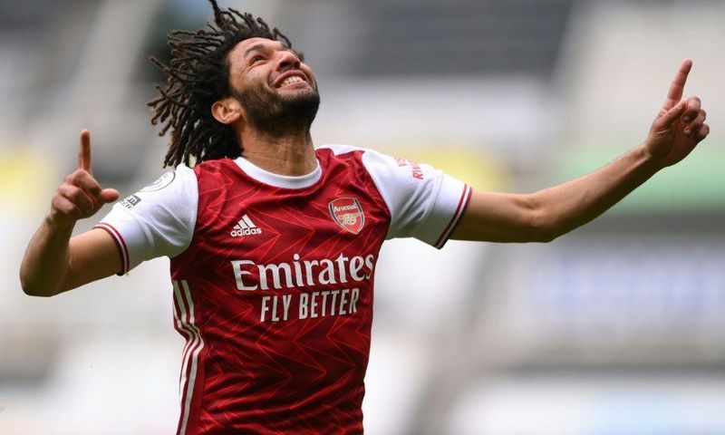 Mohamed Elneny celebrates after putting Arsenal ahead in a 2-0 victory at Newcastle