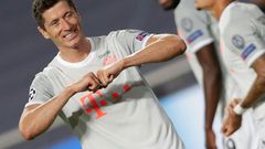 Robert Lewandowski celebrates scoring Bayern Munich's sixth goal in the 8-2 thrashing of Barcelona in Lisbon last August