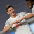 Robert Lewandowski celebrates scoring Bayern Munich's sixth goal in the 8-2 thrashing of Barcelona in Lisbon last August